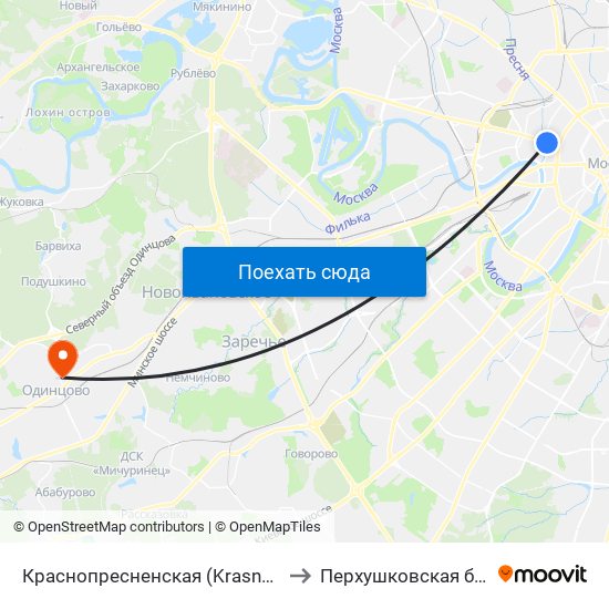 Краснопресненская (Krasnopresnenskaya) to Перхушковская больница 2 map