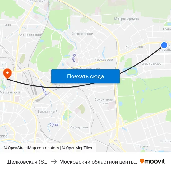 Щелковская (Schelkovskaya) to Московский областной центр по борьбе со СПИДом map