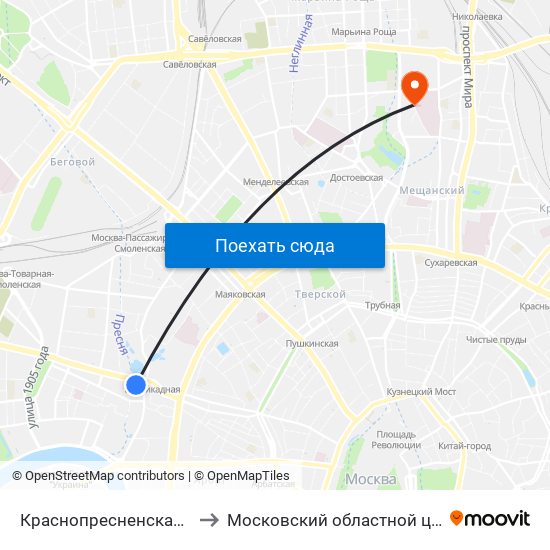 Краснопресненская (Krasnopresnenskaya) to Московский областной центр по борьбе со СПИДом map