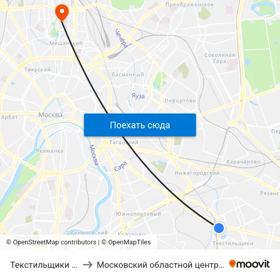 Текстильщики (Tekstilschiki) to Московский областной центр по борьбе со СПИДом map