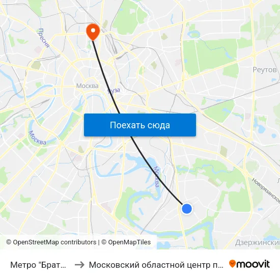 Метро "Братиславская" to Московский областной центр по борьбе со СПИДом map