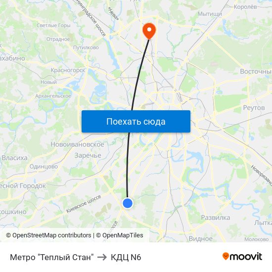 Метро "Теплый Стан" to КДЦ N6 map