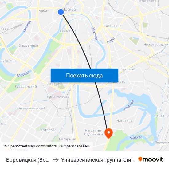 Боровицкая (Borovitskaya) to Университетская группа клиник "Я здорова!" map