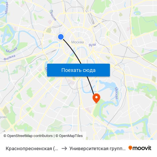 Краснопресненская (Krasnopresnenskaya) to Университетская группа клиник "Я здорова!" map