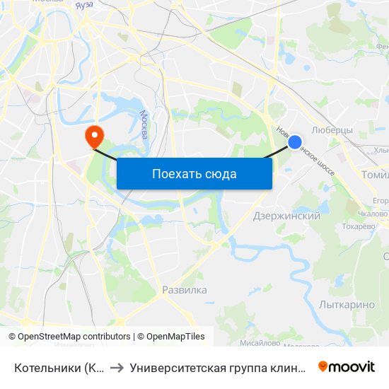 Котельники (Kotelniki) to Университетская группа клиник "Я здорова!" map