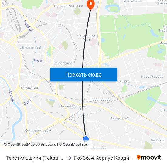 Текстильщики (Tekstilschiki) to Гкб 36, 4 Корпус Кардиология map