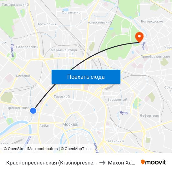 Краснопресненская (Krasnopresnenskaya) to Махон Хамеш map