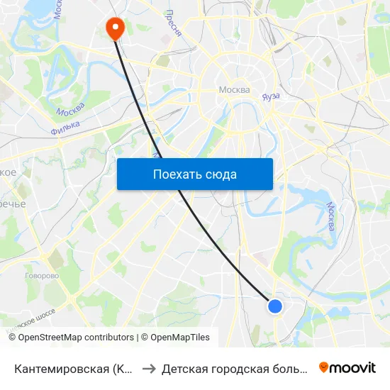 Кантемировская (Kantemirovskaya) to Детская городская больница им. Филатова map