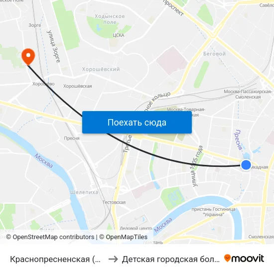 Краснопресненская (Krasnopresnenskaya) to Детская городская больница им. Филатова map