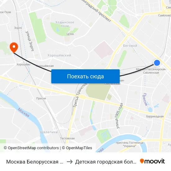 Москва Белорусская (Belorussky Station) to Детская городская больница им. Филатова map
