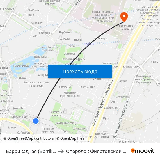 Баррикадная (Barrikadnaya) to Оперблок Филатовской больницы map