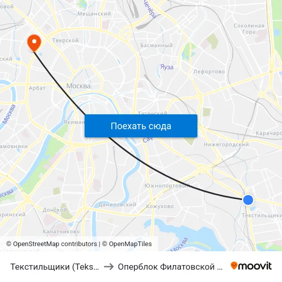 Текстильщики (Tekstilschiki) to Оперблок Филатовской больницы map