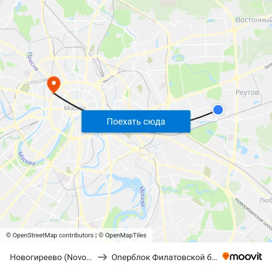 Новогиреево (Novogireevo) to Оперблок Филатовской больницы map