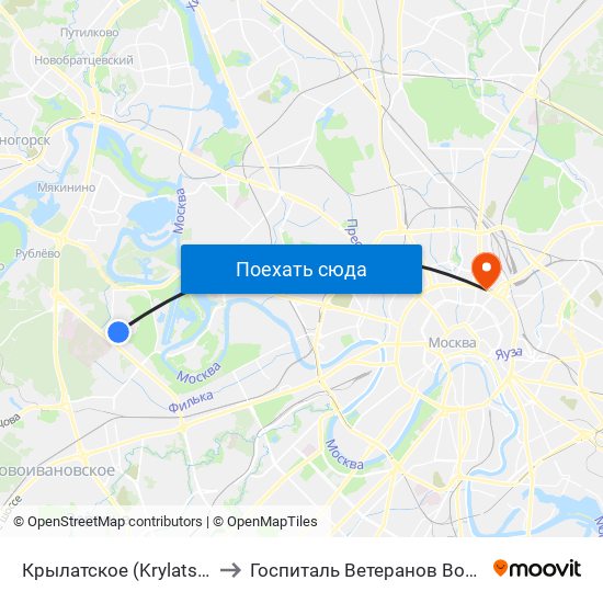 Крылатское (Krylatskoe) to Госпиталь Ветеранов Воин #1 map