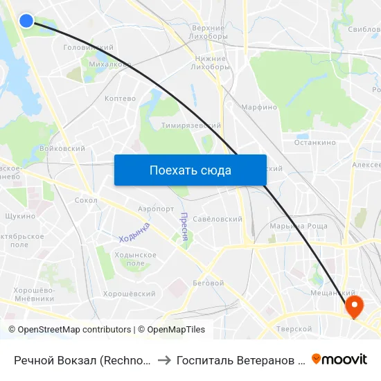 Речной Вокзал (Rechnoy Vokzal) to Госпиталь Ветеранов Воин #1 map