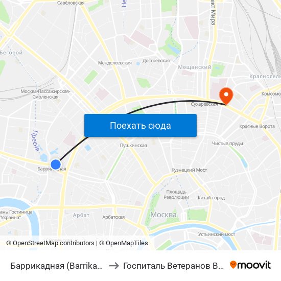 Баррикадная (Barrikadnaya) to Госпиталь Ветеранов Воин #1 map