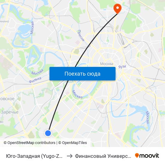 Юго-Западная (Yugo-Zapadnaya) to Финансовый Университет АРМ map