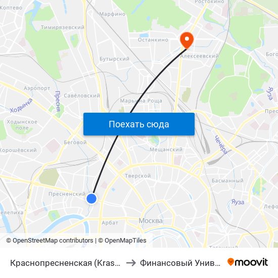 Краснопресненская (Krasnopresnenskaya) to Финансовый Университет АРМ map