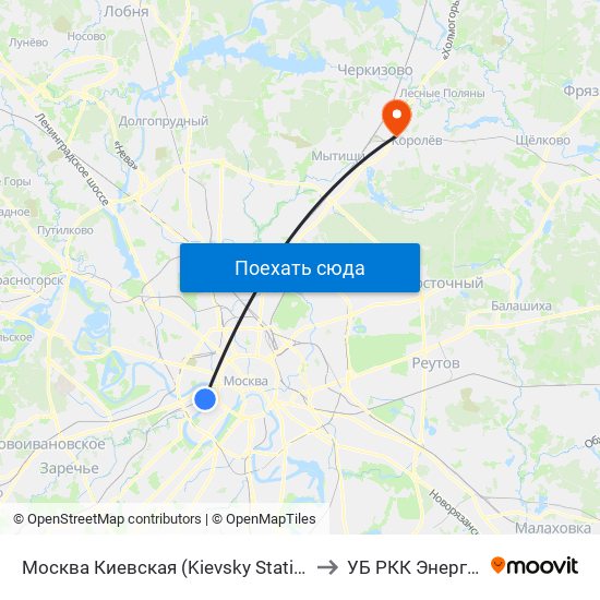 Москва Киевская (Kievsky Station) to УБ РКК Энергия map