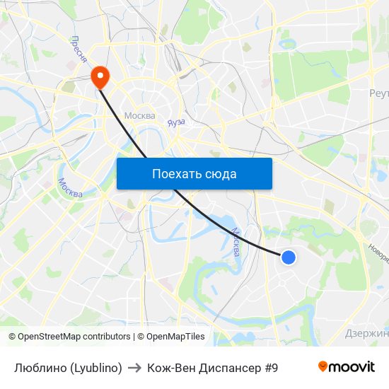 Люблино (Lyublino) to Кож-Вен Диспансер #9 map