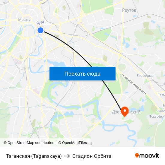 Таганская (Taganskaya) to Стадион Орбита map