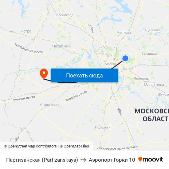 Партизанская (Partizanskaya) to Аэропорт Горки 10 map