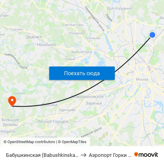 Бабушкинская (Babushkinskaya) to Аэропорт Горки 10 map