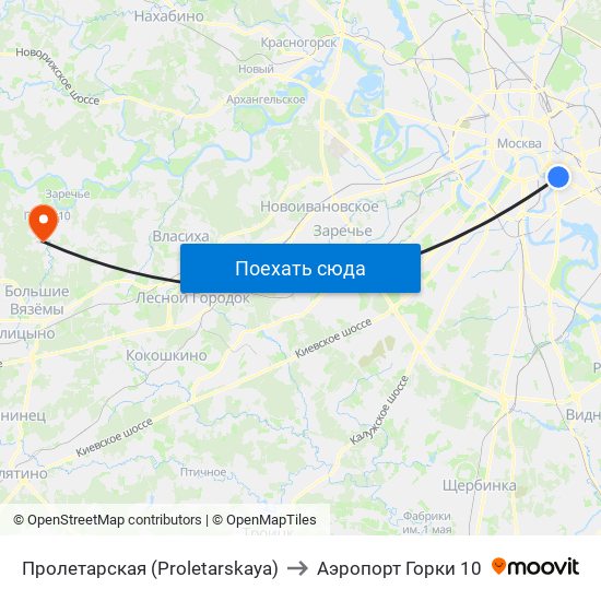Пролетарская (Proletarskaya) to Аэропорт Горки 10 map
