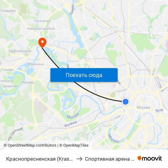 Краснопресненская (Krasnopresnenskaya) to Спортивная арена «Аквариум» map