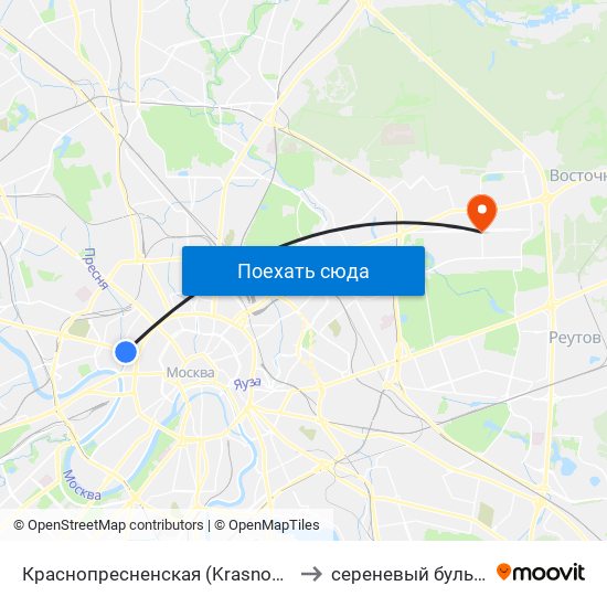 Краснопресненская (Krasnopresnenskaya) to сереневый бульвар д.30 map