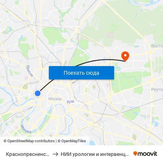 Краснопресненская (Krasnopresnenskaya) to НИИ урологии и интервенционной радиологии им. Н.А. Лопаткина map