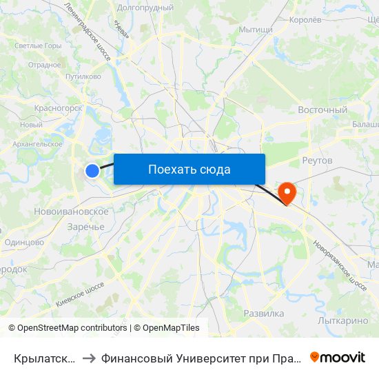 Крылатское (Krylatskoe) to Финансовый Университет при Правительстве РФ (бывш. ВГНА Минфина РФ) map