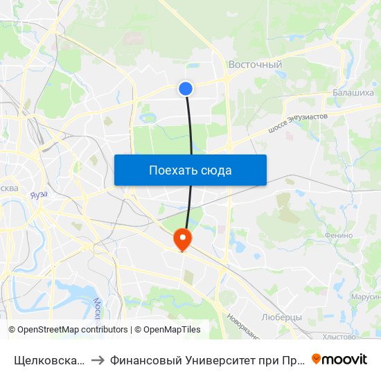 Щелковская (Schelkovskaya) to Финансовый Университет при Правительстве РФ (бывш. ВГНА Минфина РФ) map