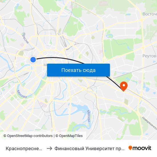 Краснопресненская (Krasnopresnenskaya) to Финансовый Университет при Правительстве РФ (бывш. ВГНА Минфина РФ) map
