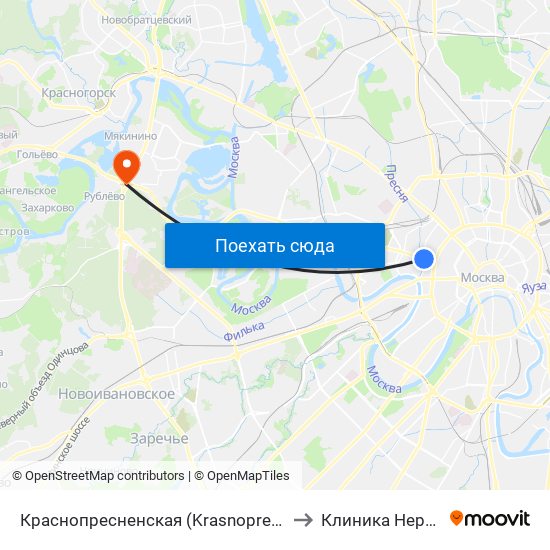 Краснопресненская (Krasnopresnenskaya) to Клиника Нервозов map