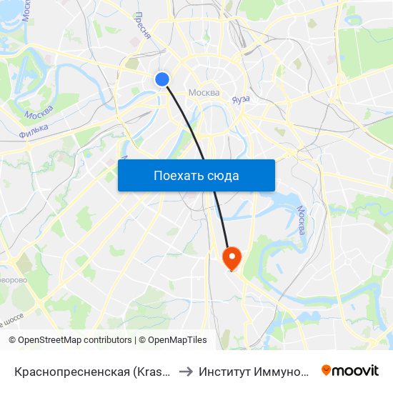 Краснопресненская (Krasnopresnenskaya) to Институт Иммунологии МЗ РФ map
