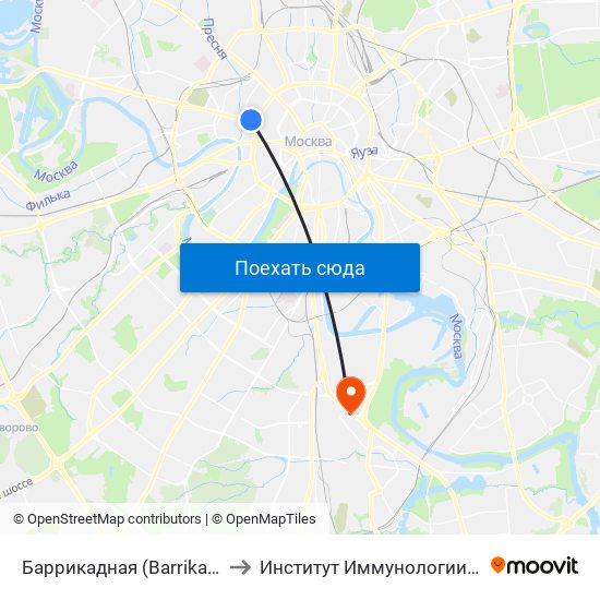 Баррикадная (Barrikadnaya) to Институт Иммунологии МЗ РФ map
