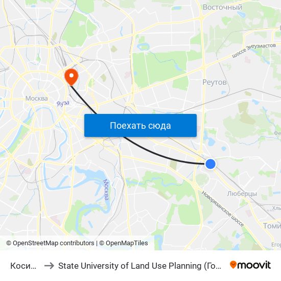 Косино (Kosino) to State University of Land Use Planning (Государственный университет по землеустройству) map