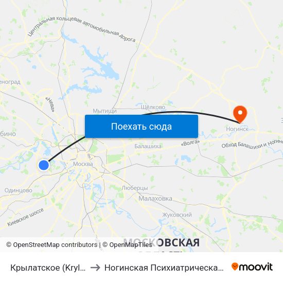 Крылатское (Krylatskoe) to Ногинская Психиатрическая больница map