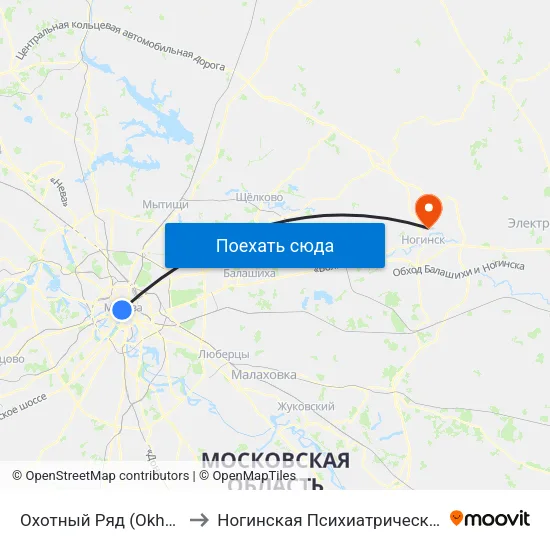 Охотный Ряд (Okhotny Ryad) to Ногинская Психиатрическая больница map