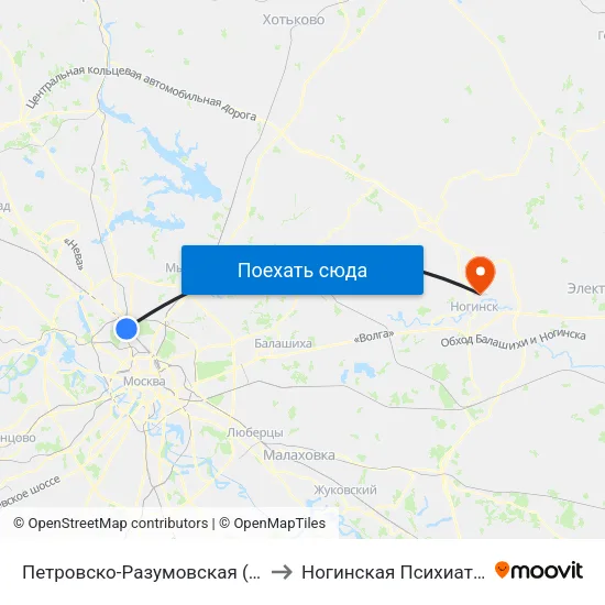 Петровско-Разумовская (Petrovsko-Razumovskaya) to Ногинская Психиатрическая больница map