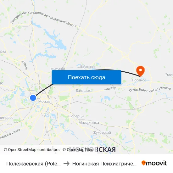 Полежаевская (Polezhaevskaya) to Ногинская Психиатрическая больница map