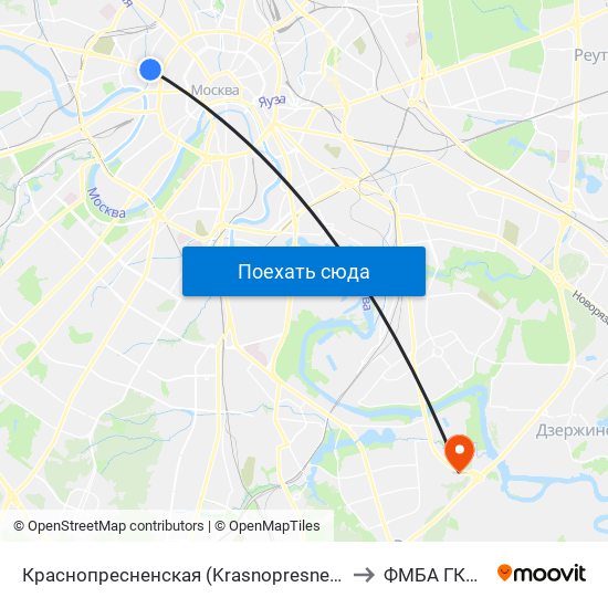 Краснопресненская (Krasnopresnenskaya) to ФМБА ГКБ 83 map