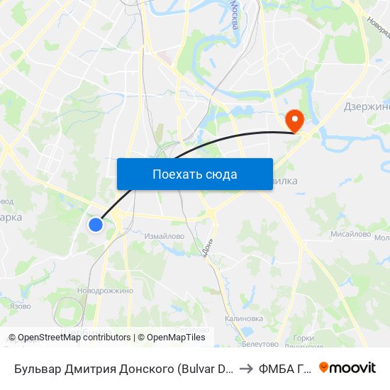 Бульвар Дмитрия Донского (Bulvar Dmitriya Donskogo) to ФМБА ГКБ 83 map