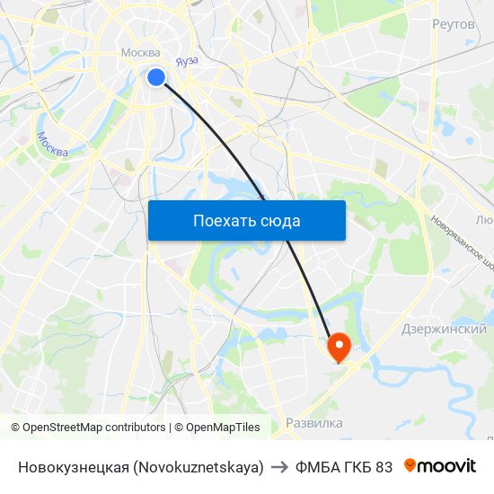 Новокузнецкая (Novokuznetskaya) to ФМБА ГКБ 83 map