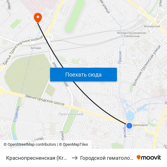 Краснопресненская (Krasnopresnenskaya) to Городской гематологический центр map
