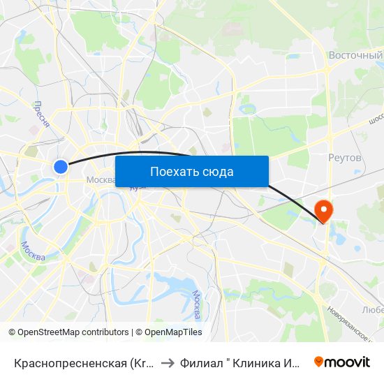 Краснопресненская (Krasnopresnenskaya) to Филиал " Клиника  Им. В.г. Короленко" map