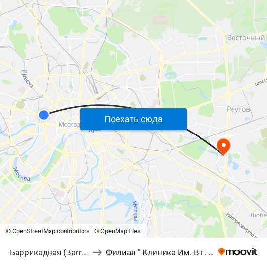 Баррикадная (Barrikadnaya) to Филиал " Клиника  Им. В.г. Короленко" map