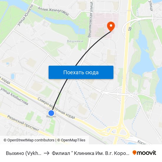 Выхино (Vykhino) to Филиал " Клиника  Им. В.г. Короленко" map
