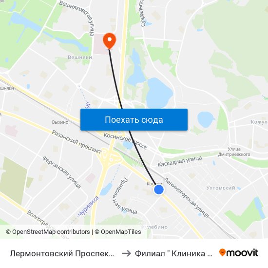 Лермонтовский Проспект (Lermontovsky Prospekt) to Филиал " Клиника  Им. В.г. Короленко" map